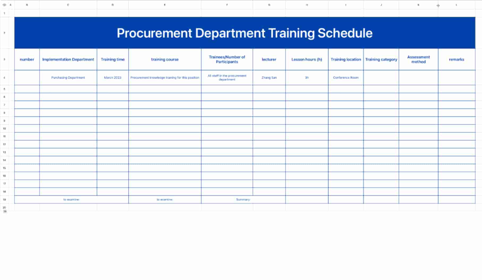 Purchasing department training schedule